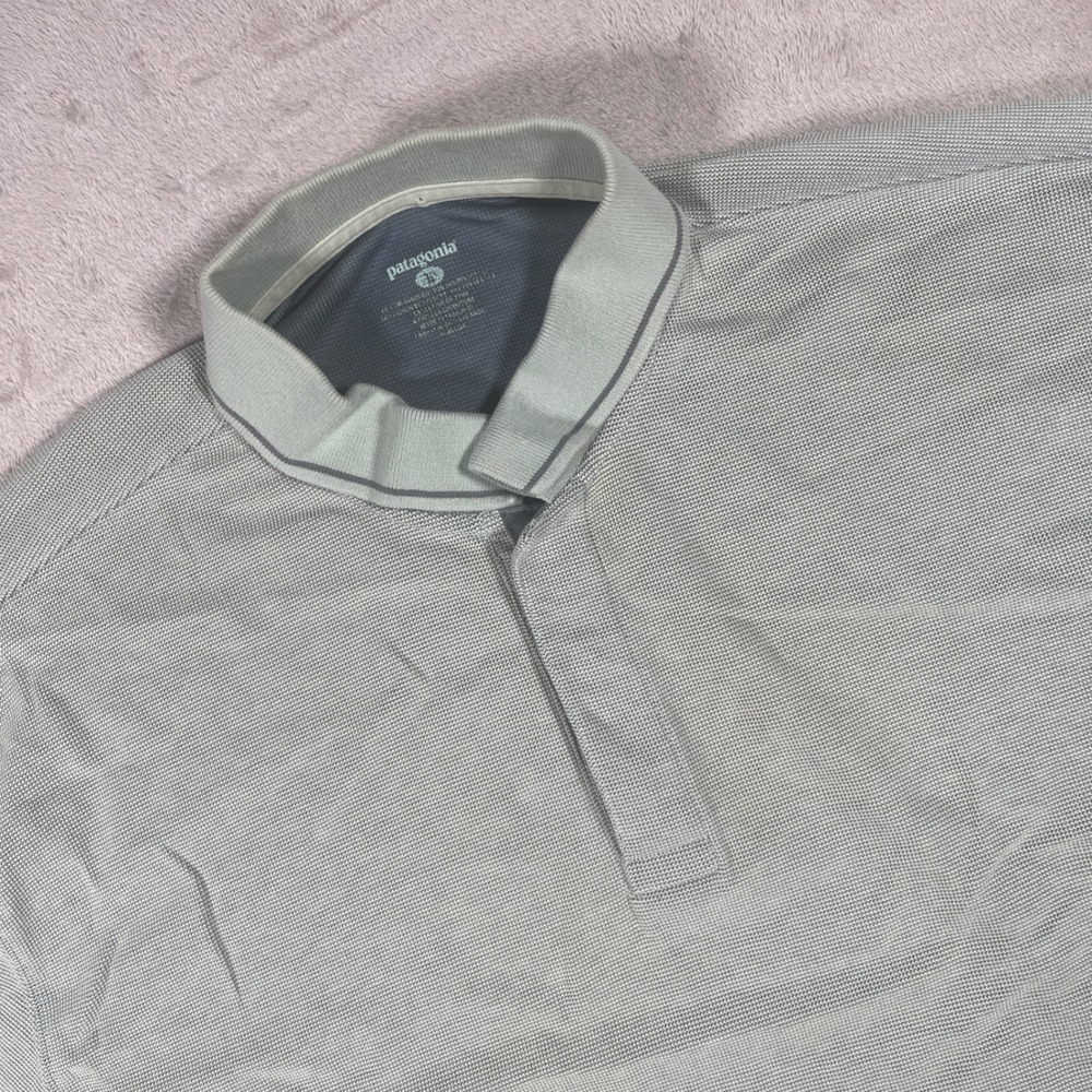 Patagonia Polo Shirt Organic Cotton Blend Men Large Sage Green Short Sleeve Logo